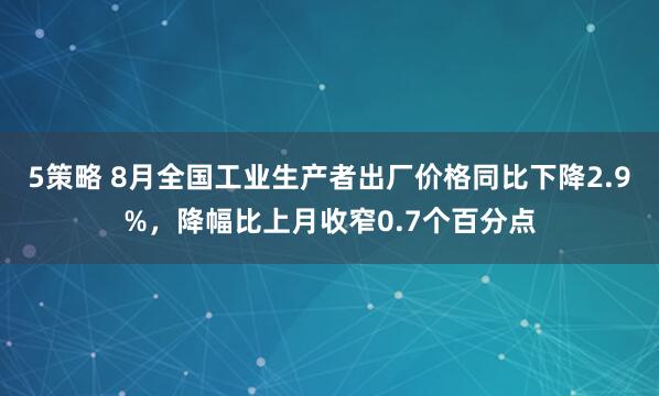 5策略 8月全国工业生产者出厂价格同比下降2.9%，降幅比上月收窄0.7个百分点